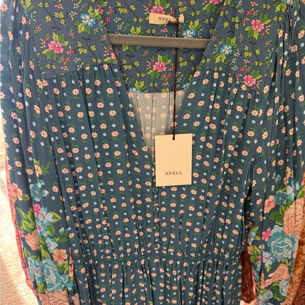 Spell Yellow Rose Cornflower Short Dress - Picture 4 of 6